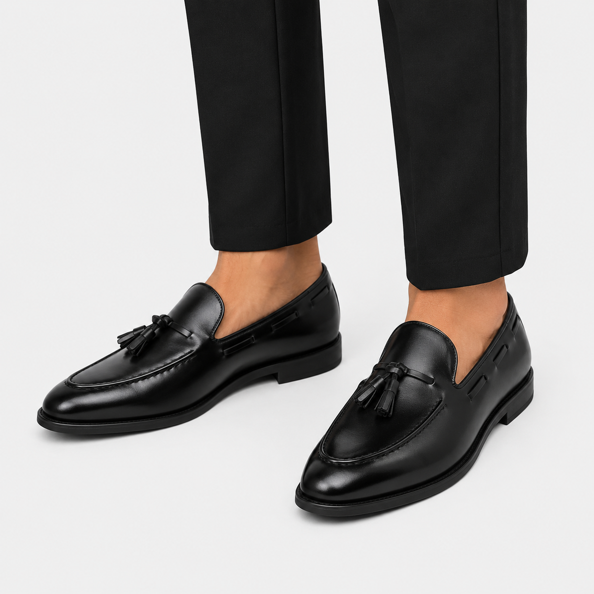 Mens Black Tassel Slip-On Loafers – Versatile Korean British Style Leather Shoes