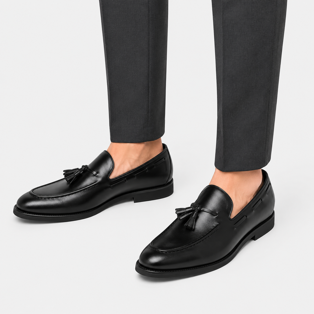 Mens Black Tassel Slip-On Loafers – Versatile Korean British Style Leather Shoes