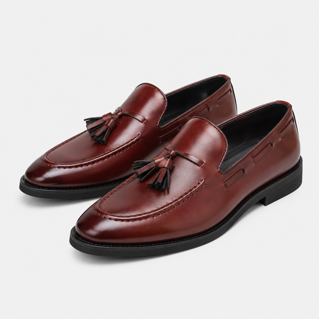Mens Black Tassel Slip-On Loafers – Versatile Korean British Style Leather Shoes