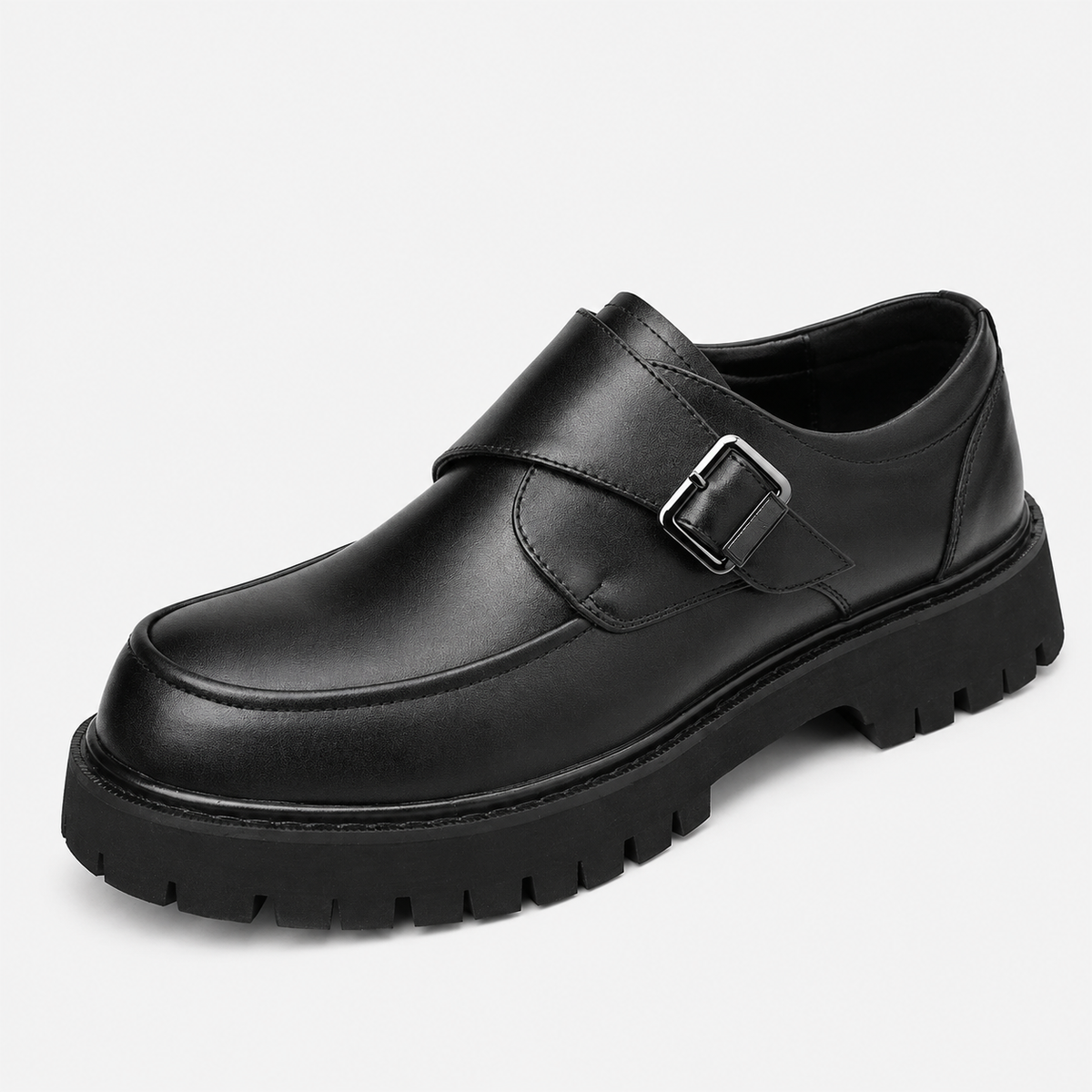 Mens Black Platform Monk Strap Loafers – Chunky Sole Casual Dress Shoes