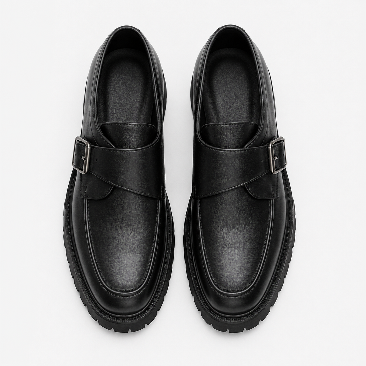Mens Black Platform Monk Strap Loafers – Chunky Sole Casual Dress Shoes