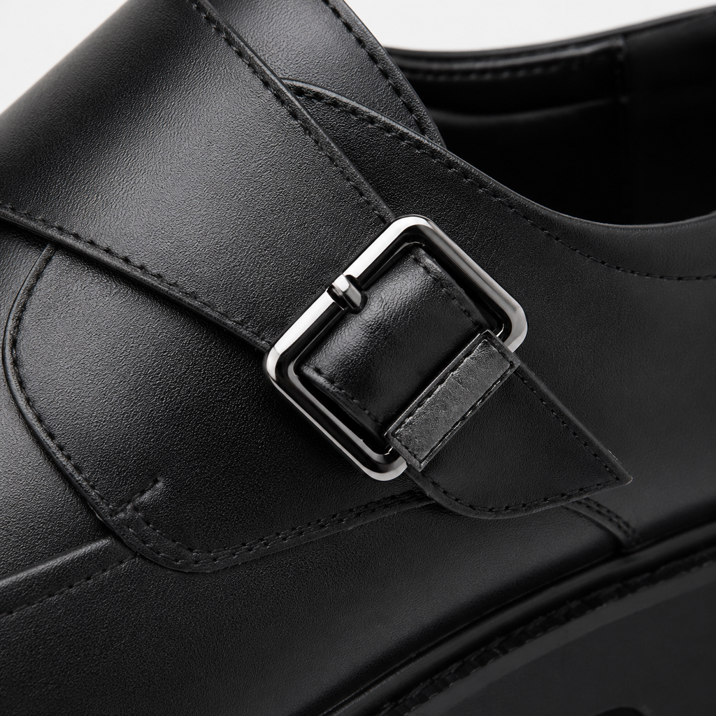 Mens Black Platform Monk Strap Loafers – Chunky Sole Casual Dress Shoes