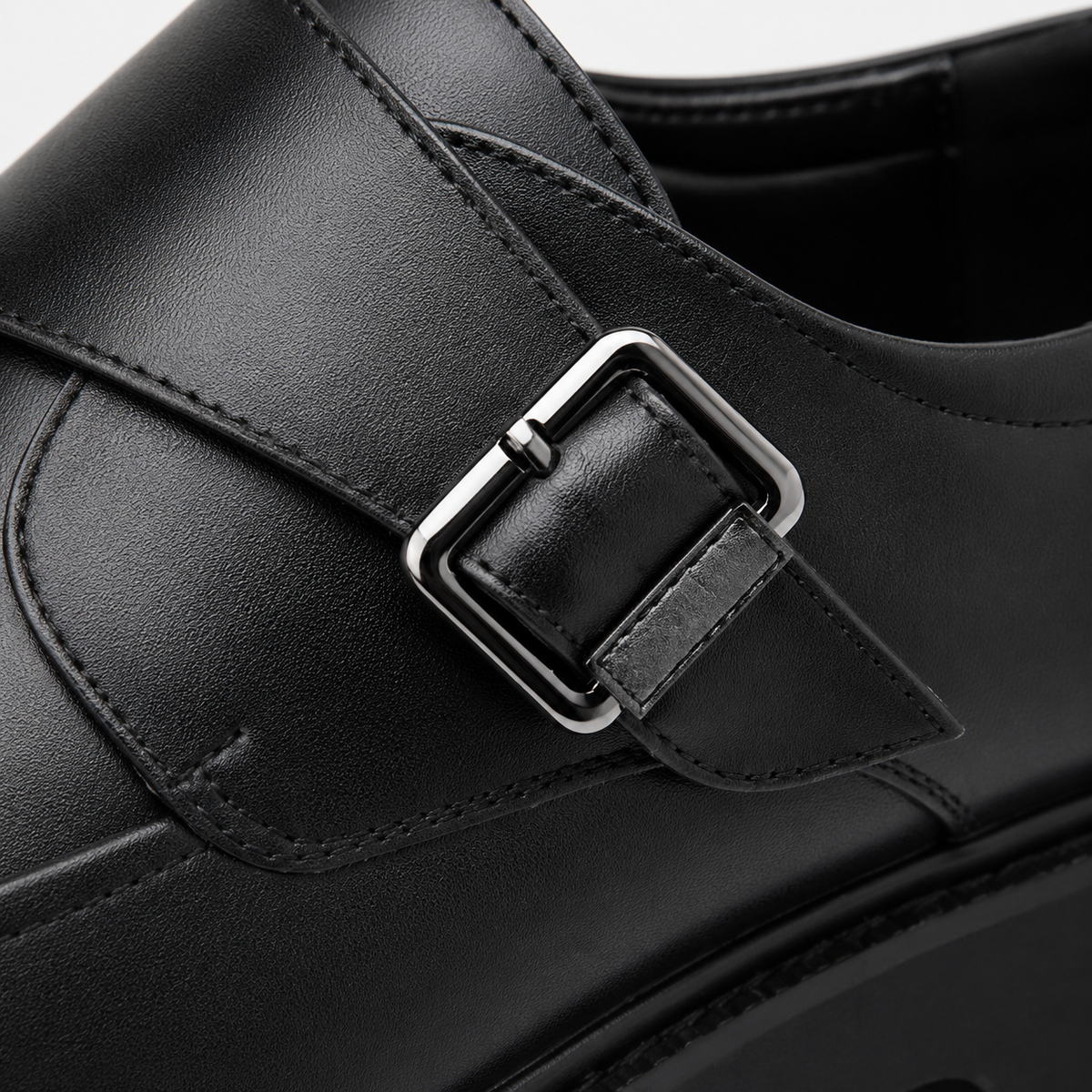 Mens Black Platform Monk Strap Loafers – Chunky Sole Casual Dress Shoes