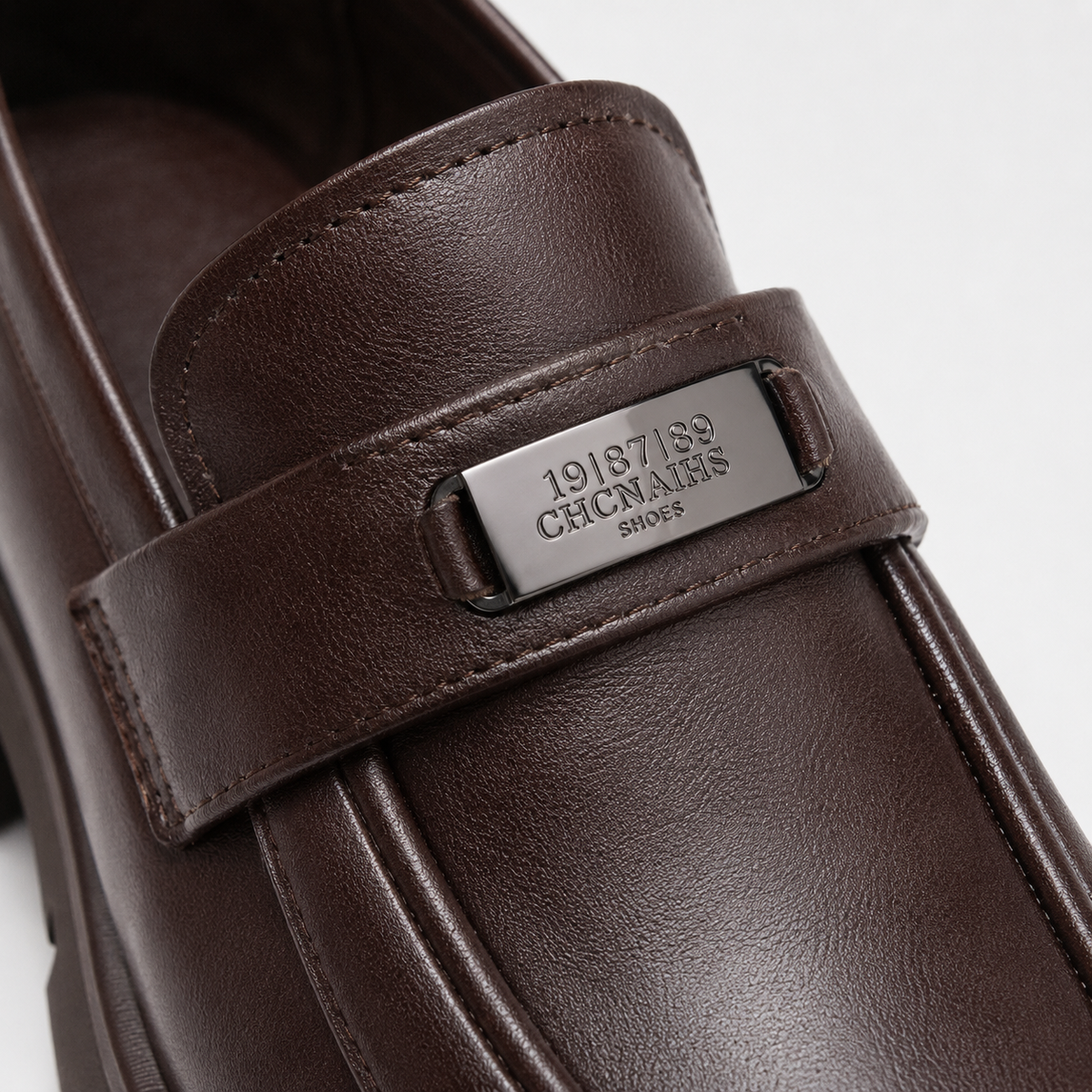 Womens Brown Vintage Chunky Loafers – Genuine Leather Platform Height Increasing Shoes