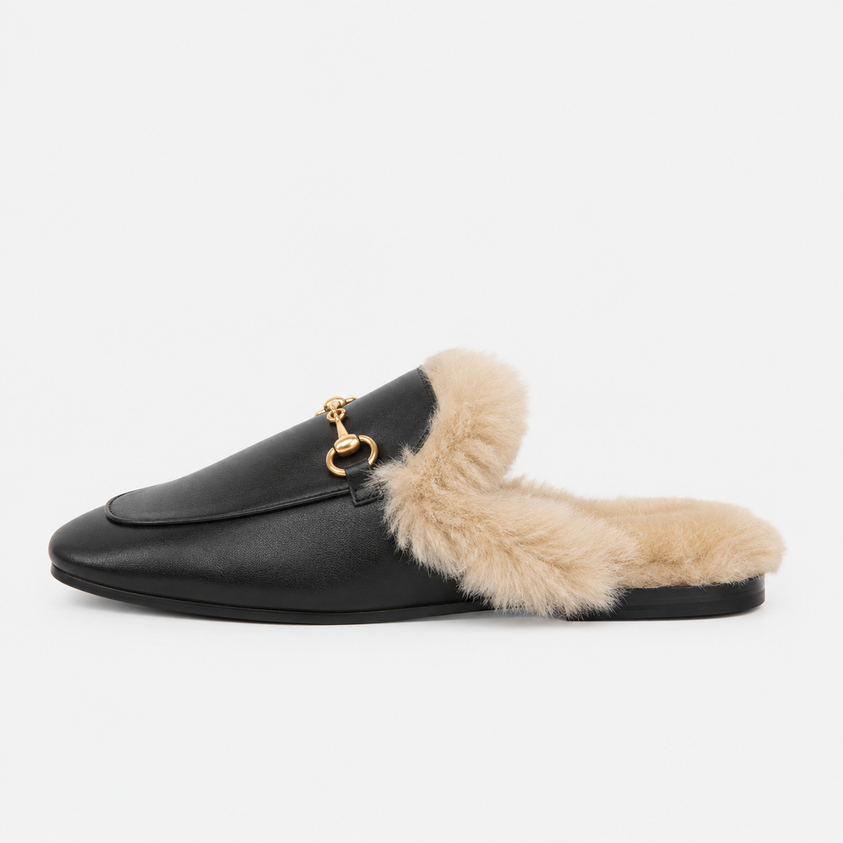 Womens Black Velvet Fur-Lined Loafers – Warm Plush Flat Casual Winter Shoes