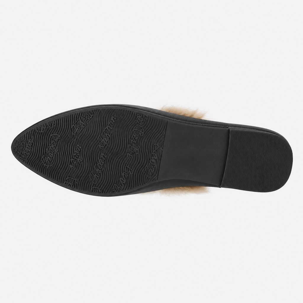 Womens Black Velvet Fur-Lined Loafers – Warm Plush Flat Casual Winter Shoes