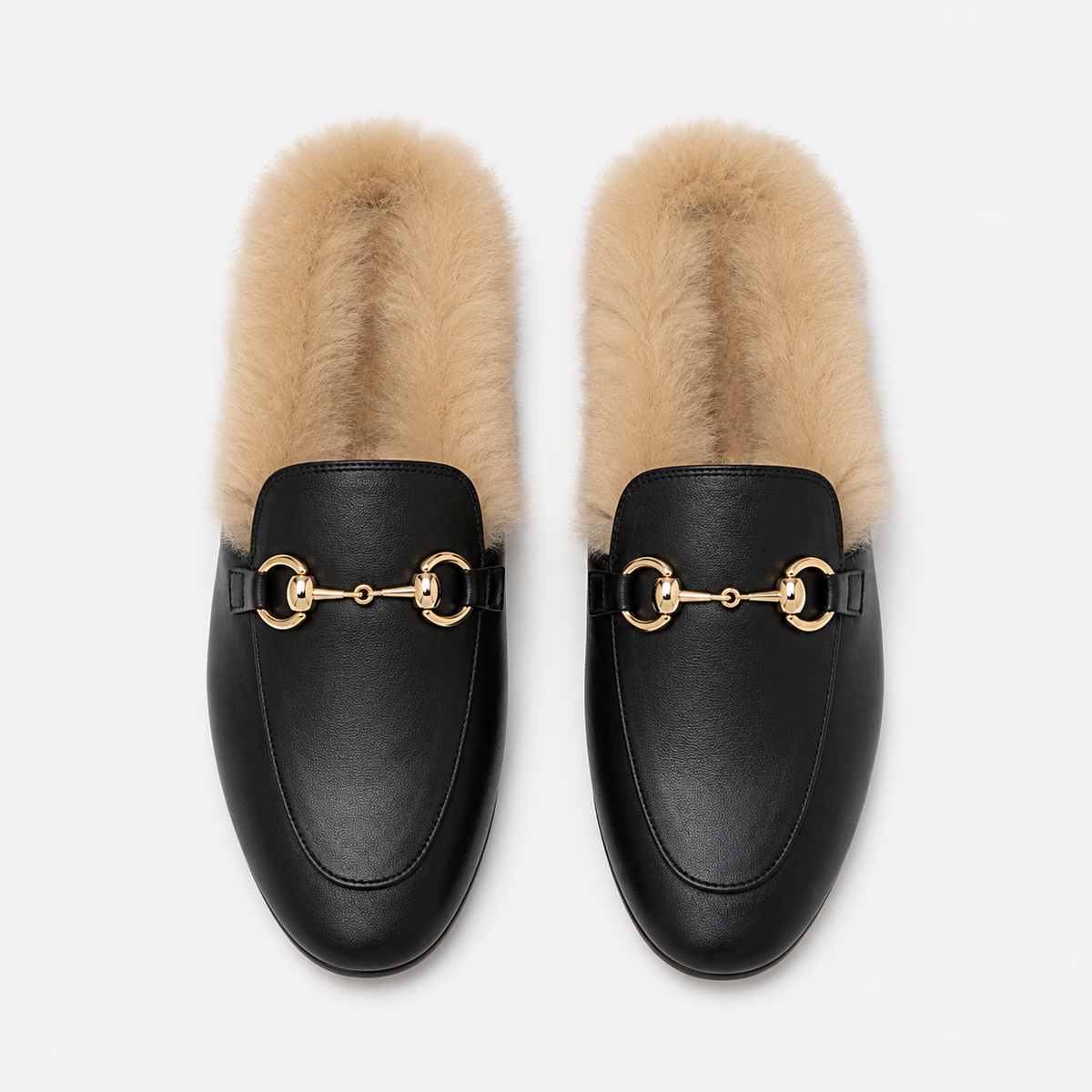 Womens Black Velvet Fur-Lined Loafers – Warm Plush Flat Casual Winter Shoes