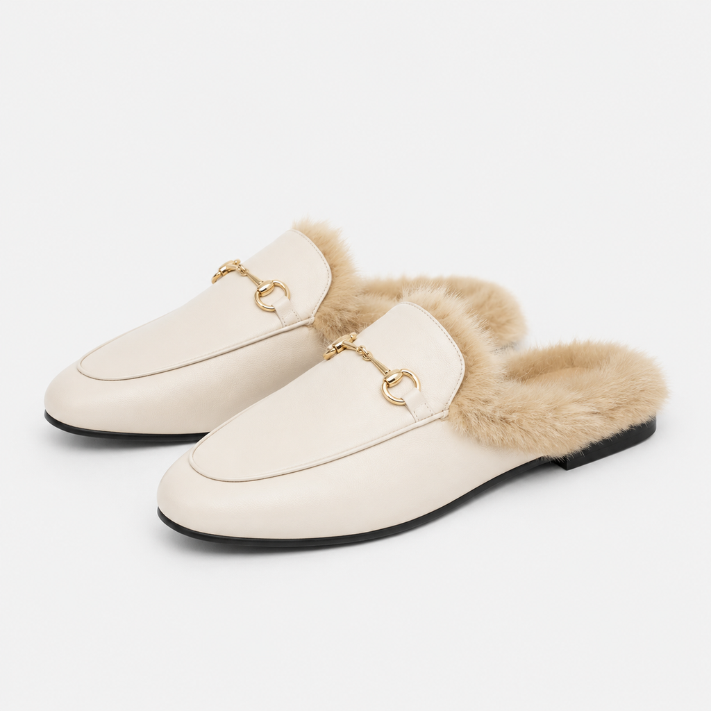 Womens Black Velvet Fur-Lined Loafers – Warm Plush Flat Casual Winter Shoes