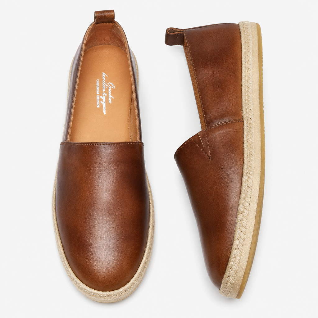Mens Genuine Leather Boat Loafers – Soft Handmade Brown Casual Moccasin Shoes