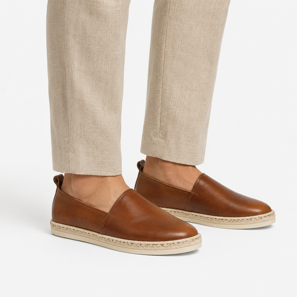 Mens Genuine Leather Boat Loafers – Soft Handmade Brown Casual Moccasin Shoes