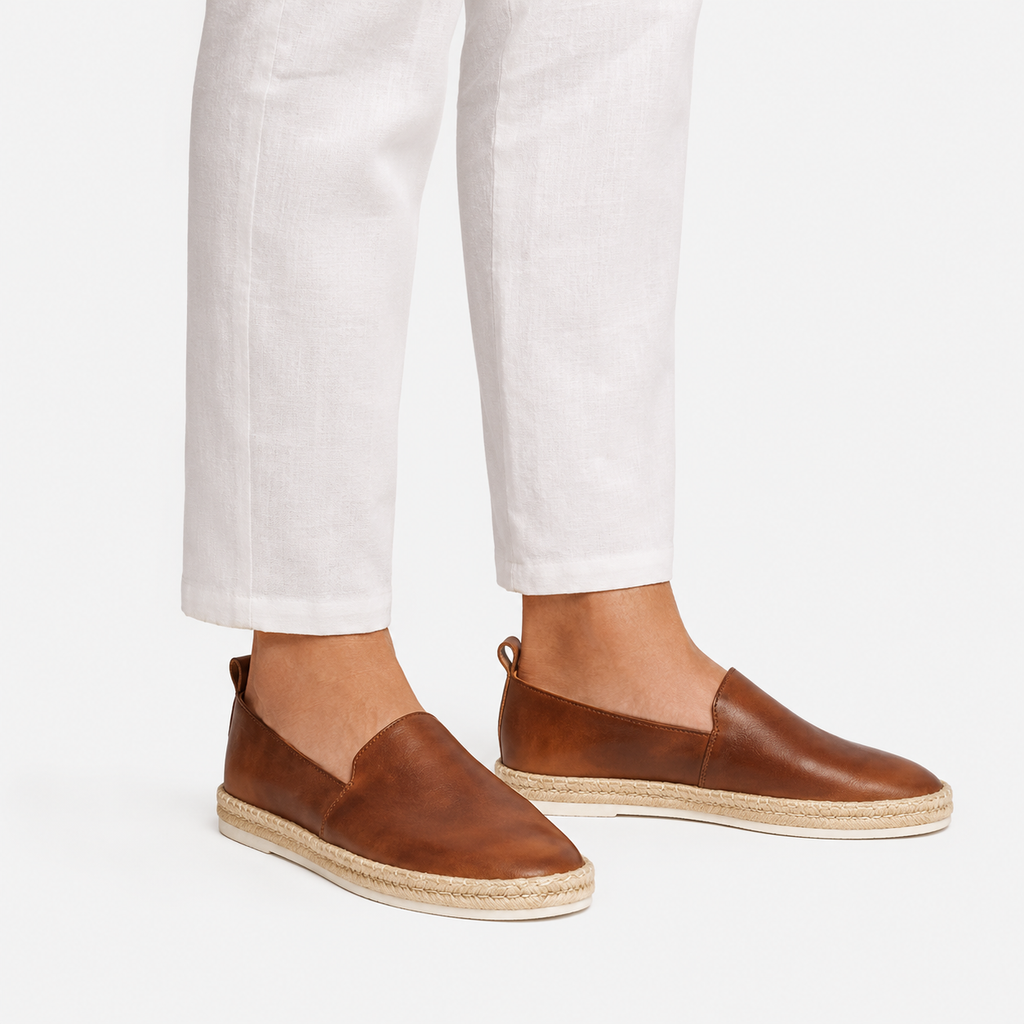 Mens Genuine Leather Boat Loafers – Soft Handmade Brown Casual Moccasin Shoes