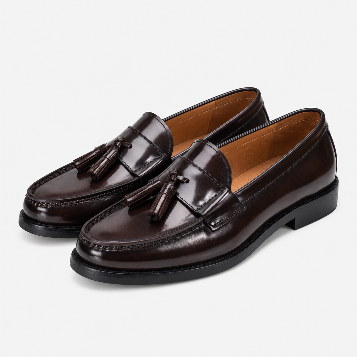 Mens Brown Patent Leather Tassel Loafers – Vintage Slip-On Smart Casual Shoes