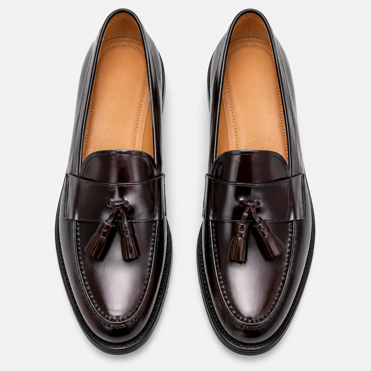 Mens Brown Patent Leather Tassel Loafers – Vintage Slip-On Smart Casual Shoes