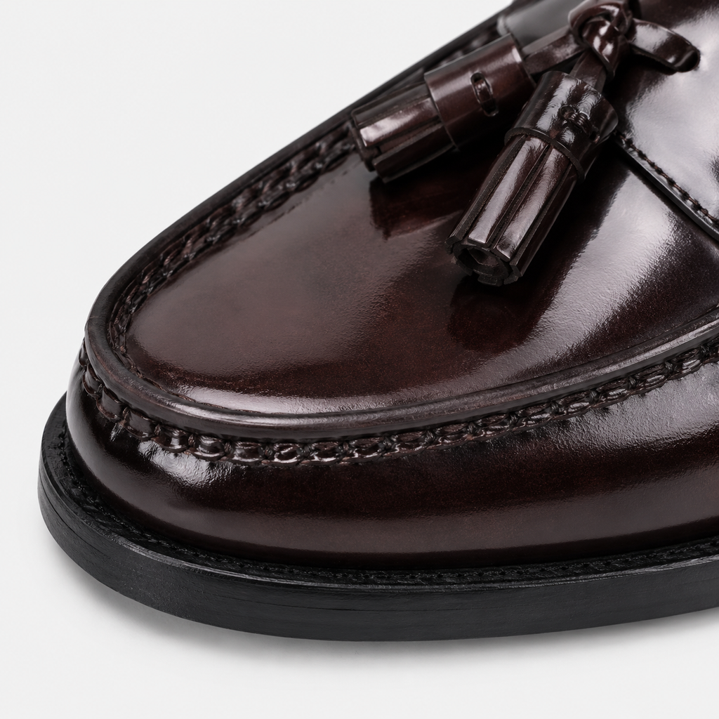 Mens Brown Patent Leather Tassel Loafers – Vintage Slip-On Smart Casual Shoes