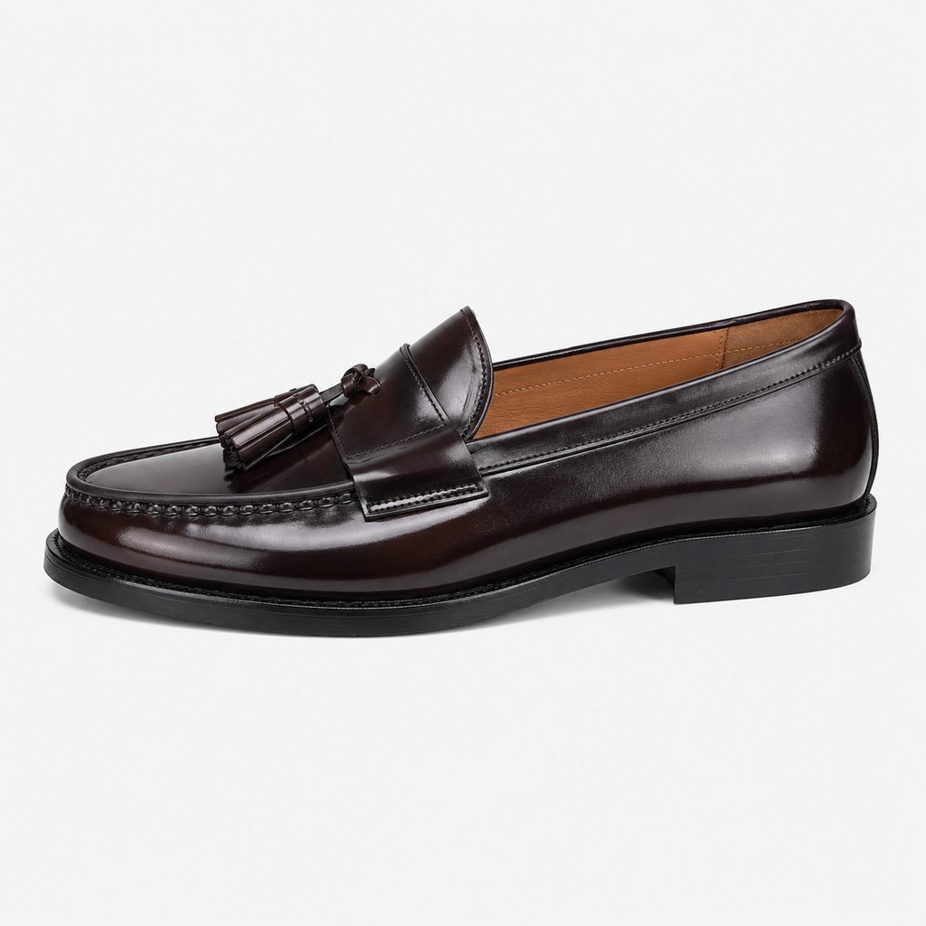 Mens Brown Patent Leather Tassel Loafers – Vintage Slip-On Smart Casual Shoes