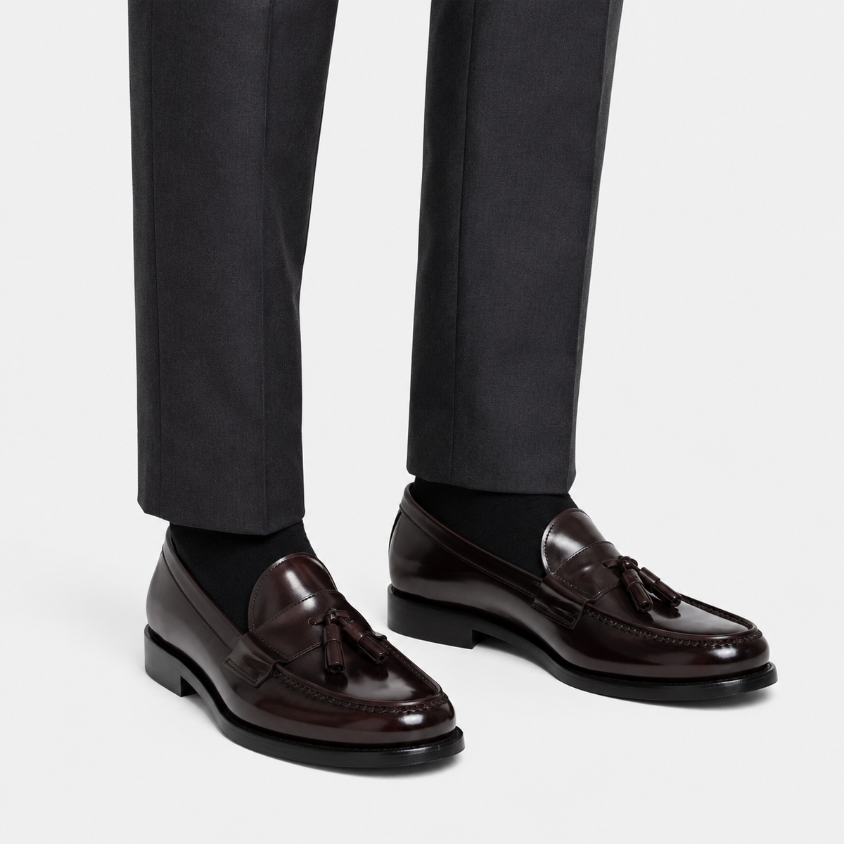 Mens Brown Patent Leather Tassel Loafers – Vintage Slip-On Smart Casual Shoes