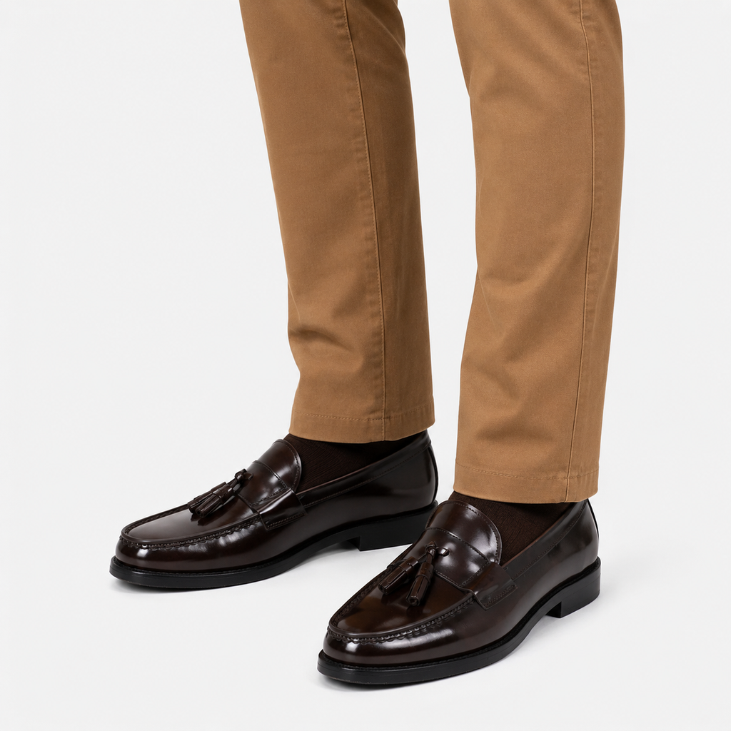Mens Brown Patent Leather Tassel Loafers – Vintage Slip-On Smart Casual Shoes