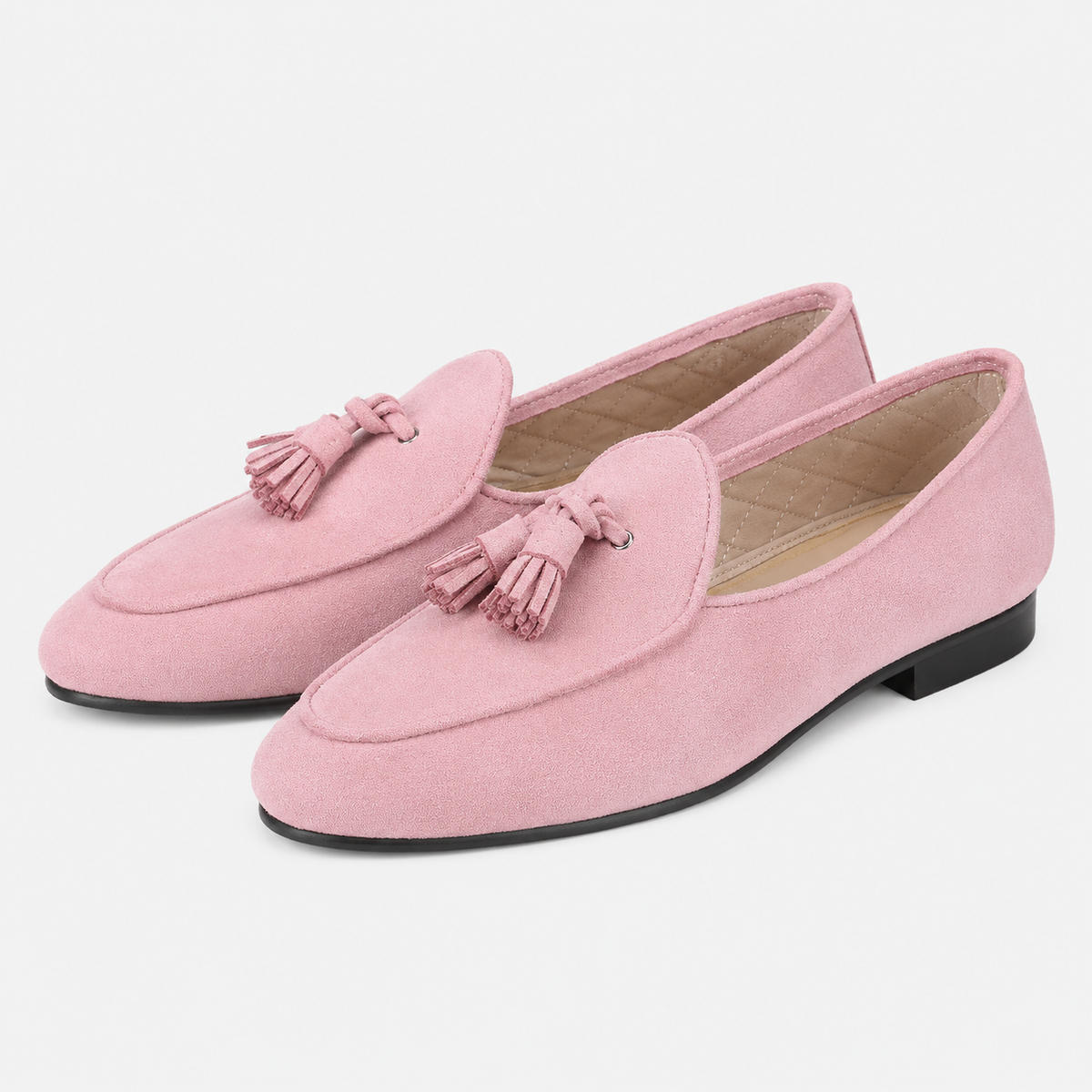 Womens Pink Suede Tassel Loafers – Casual Slip-On Smoking Shoes