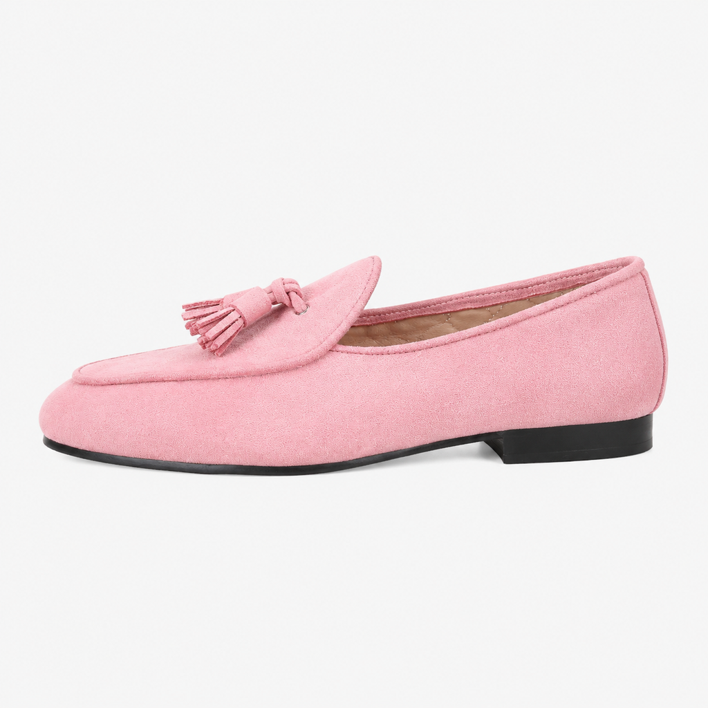 Womens Pink Suede Tassel Loafers – Casual Slip-On Smoking Shoes