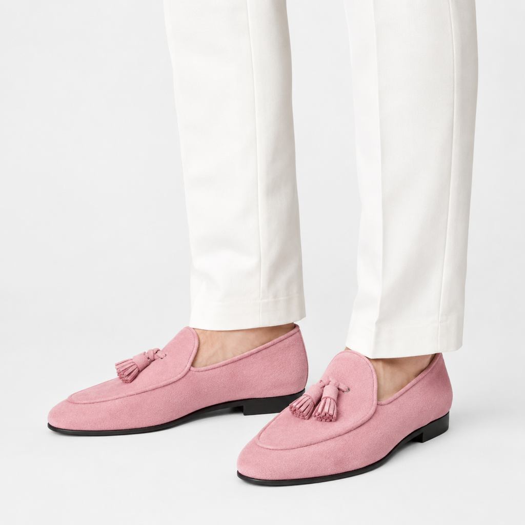 Womens Pink Suede Tassel Loafers – Casual Slip-On Smoking Shoes