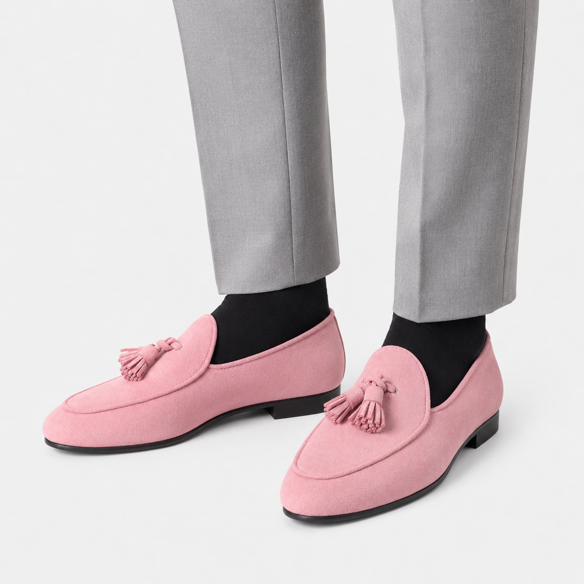 Womens Pink Suede Tassel Loafers – Casual Slip-On Smoking Shoes