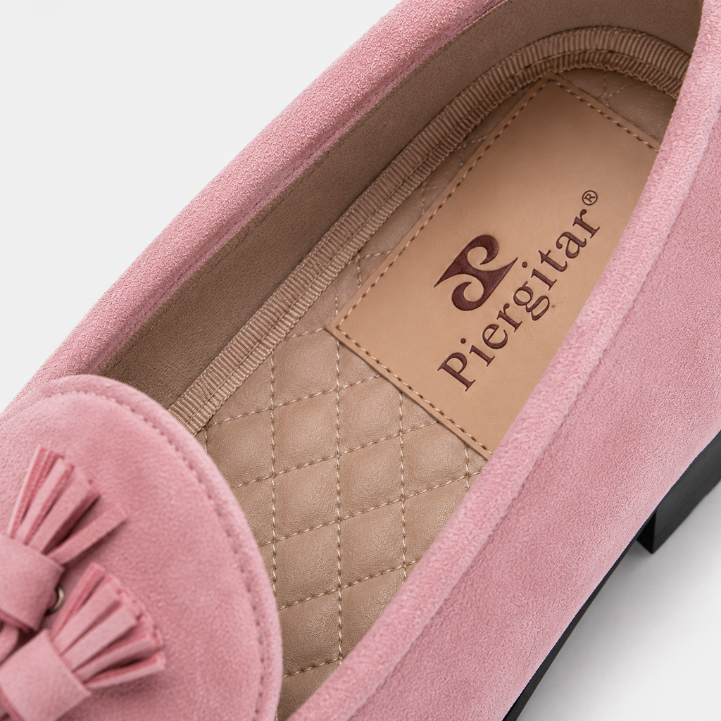 Womens Pink Suede Tassel Loafers – Casual Slip-On Smoking Shoes