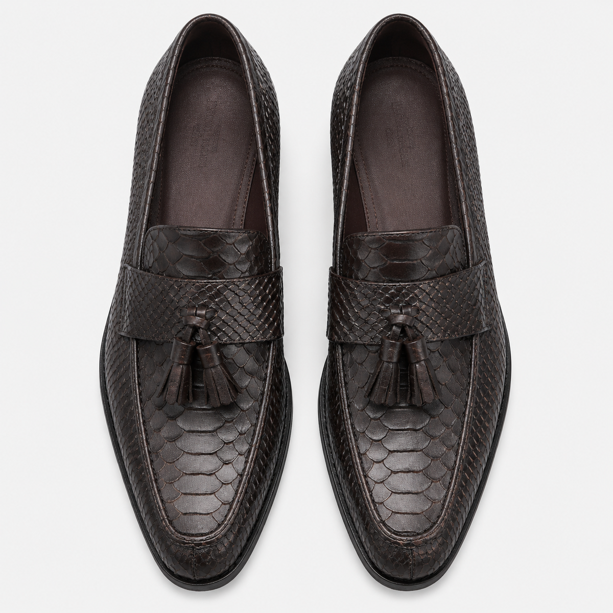 Mens Black Genuine Leather Snake Print Tassel Loafers – Slip-On Wedding Office Dress Shoes