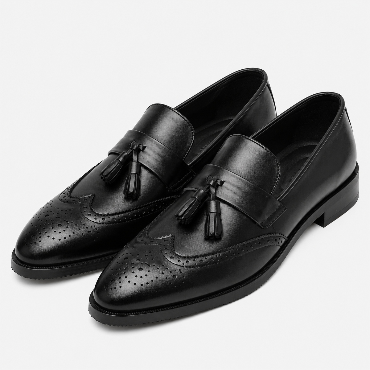 Mens Black Leather Tassel Brogue Loafers – High Quality Smart Wedding Casual Shoes