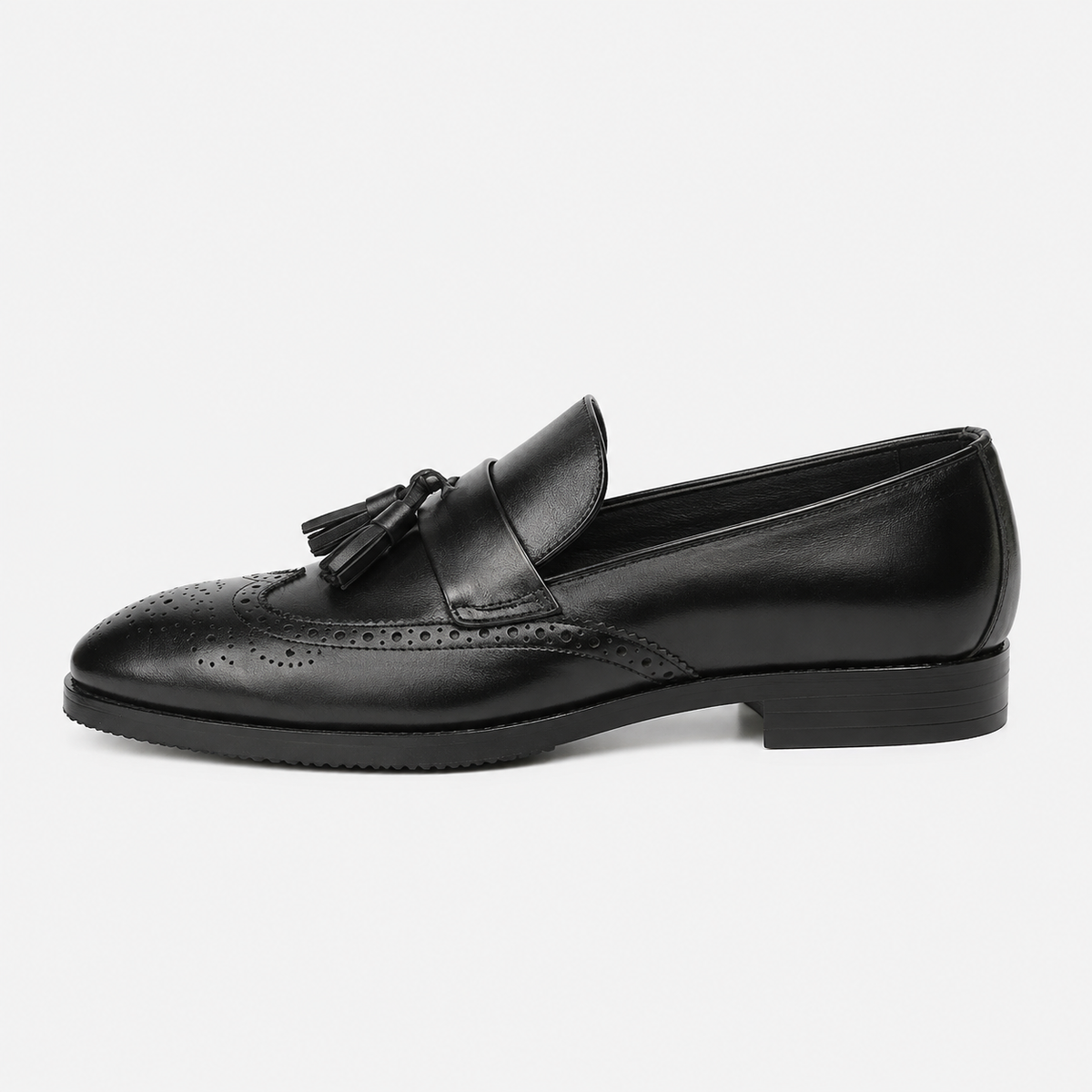 Mens Black Leather Tassel Brogue Loafers – High Quality Smart Wedding Casual Shoes