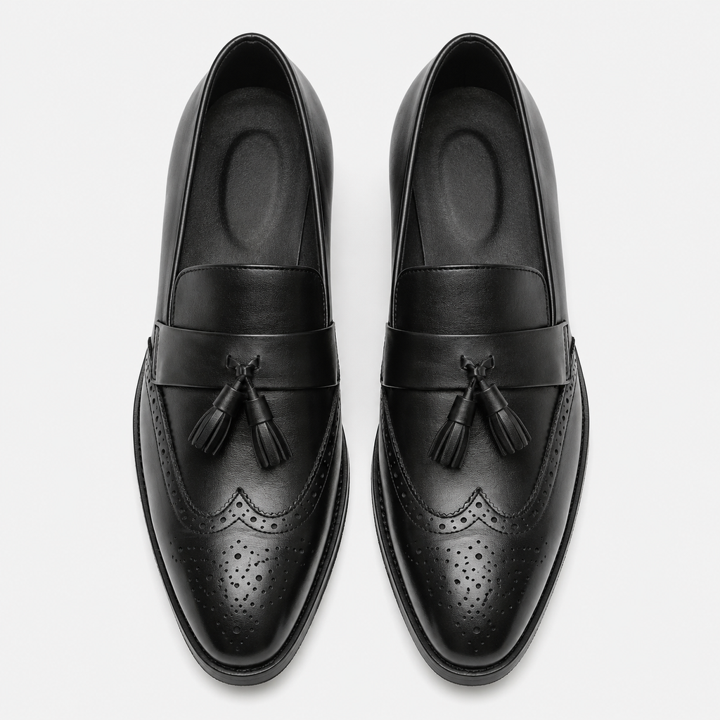 Mens Black Leather Tassel Brogue Loafers – High Quality Smart Wedding Casual Shoes