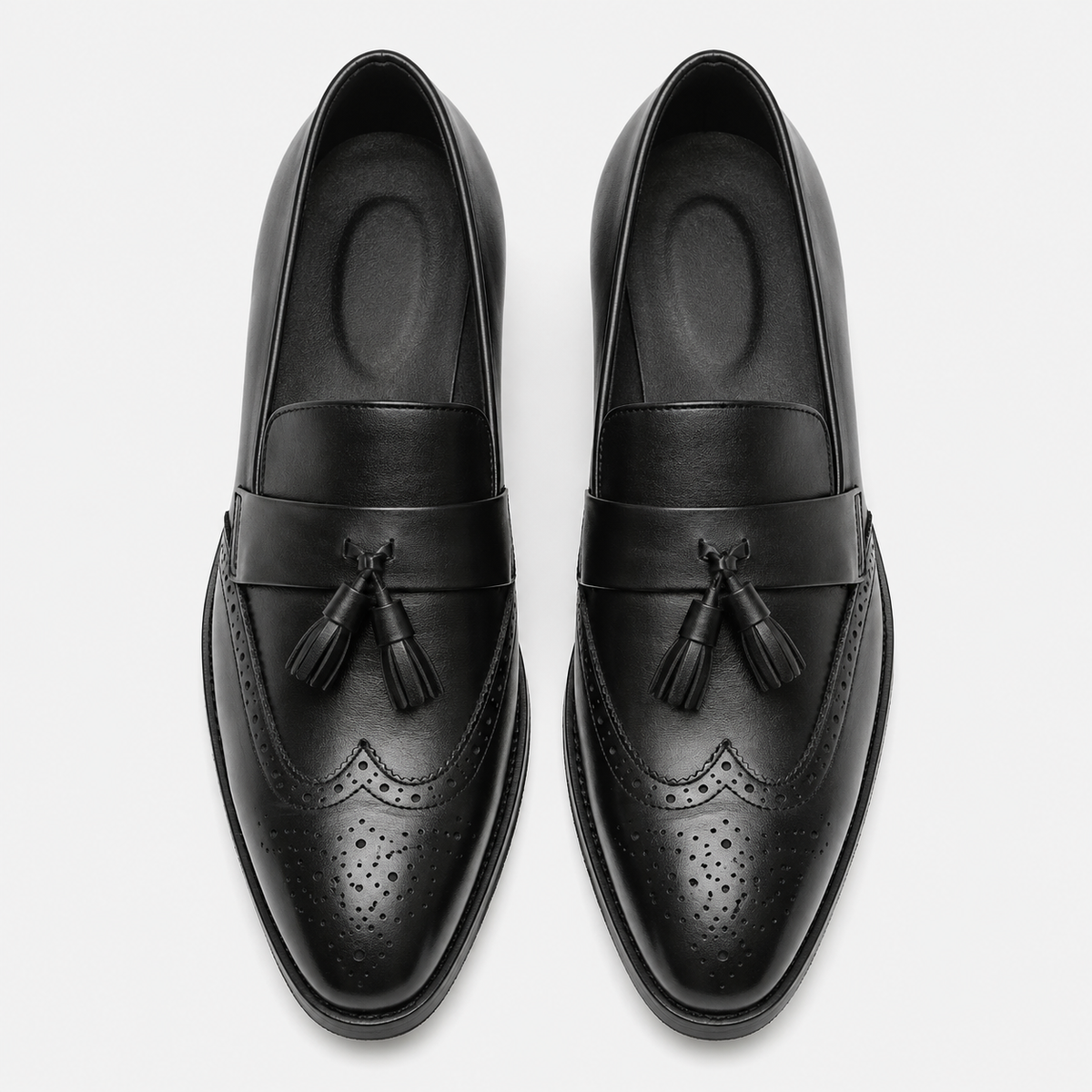 Mens Black Leather Tassel Brogue Loafers – High Quality Smart Wedding Casual Shoes