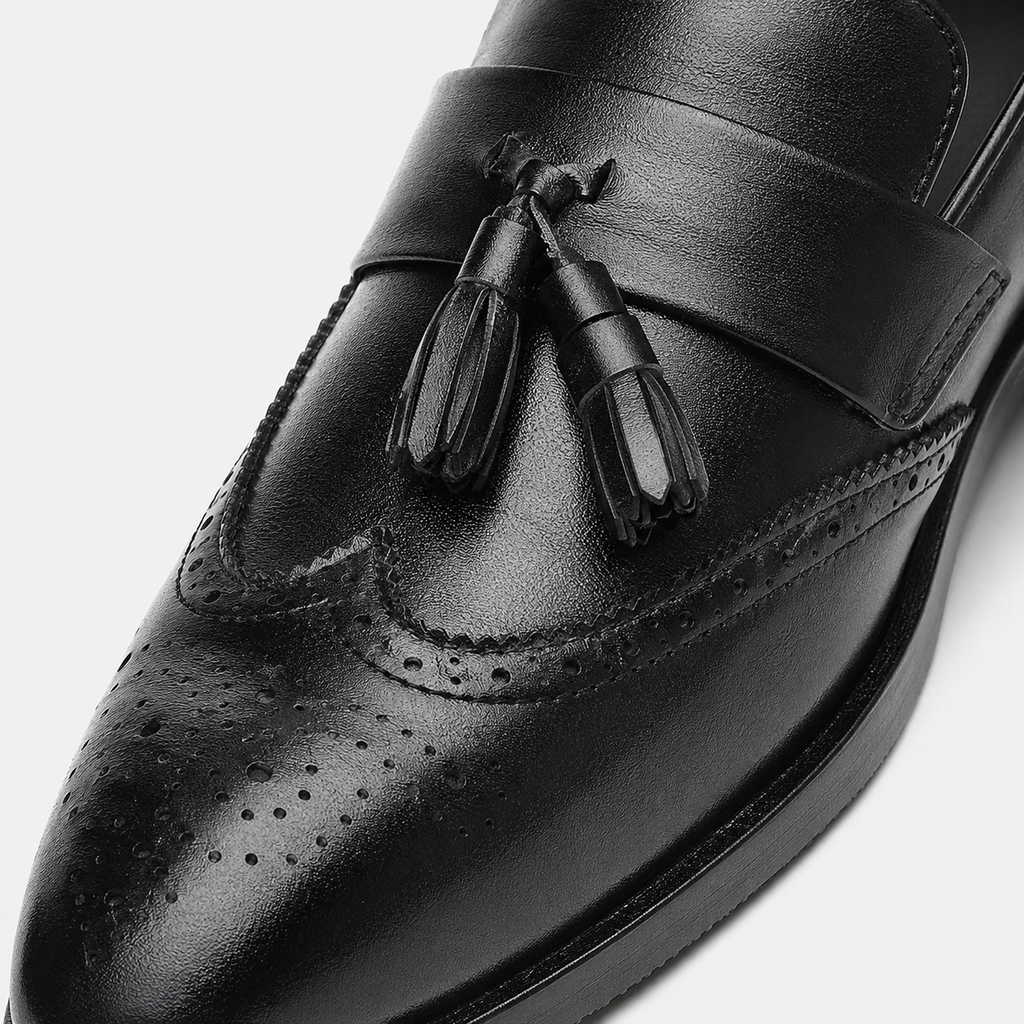 Mens Black Leather Tassel Brogue Loafers – High Quality Smart Wedding Casual Shoes