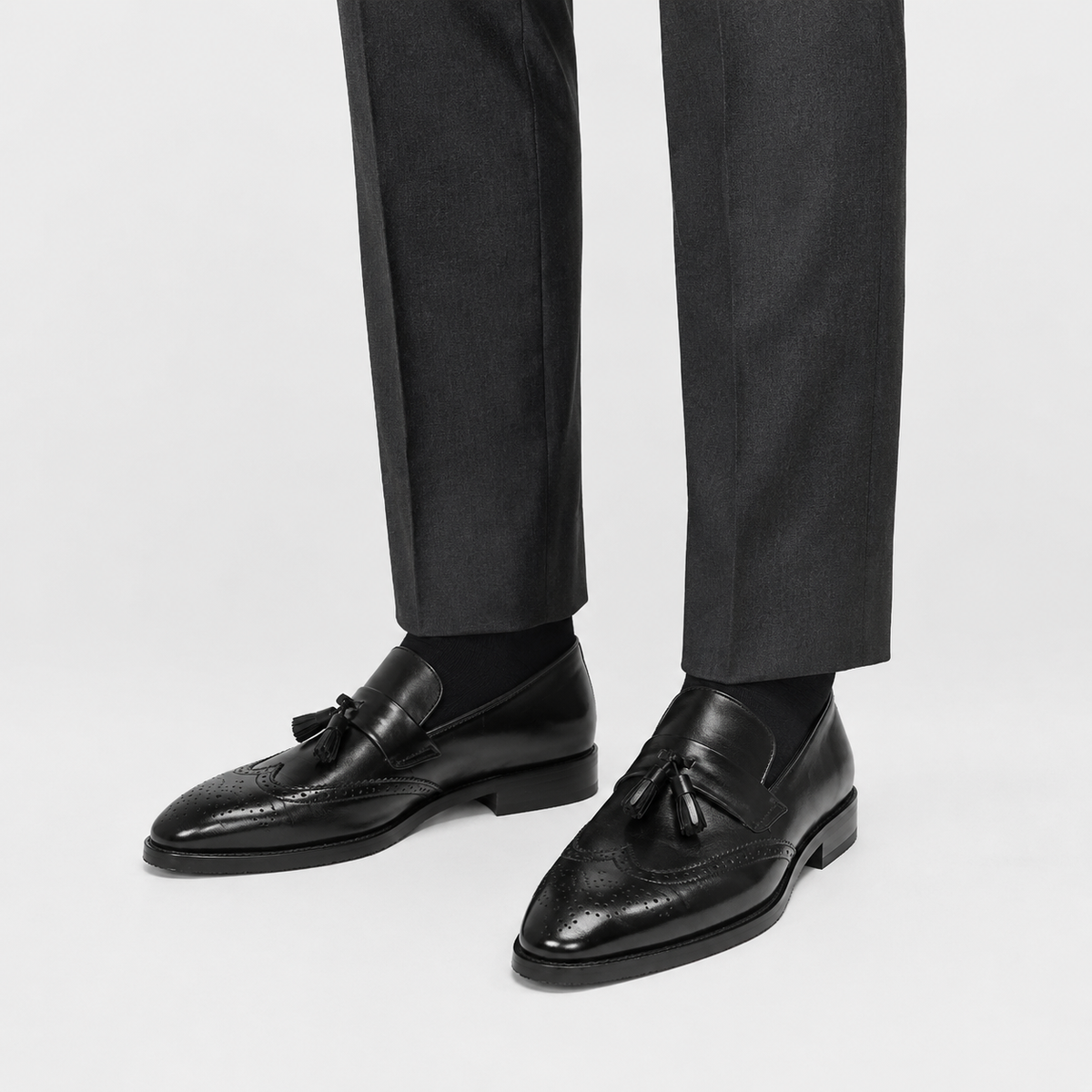Mens Black Leather Tassel Brogue Loafers – High Quality Smart Wedding Casual Shoes