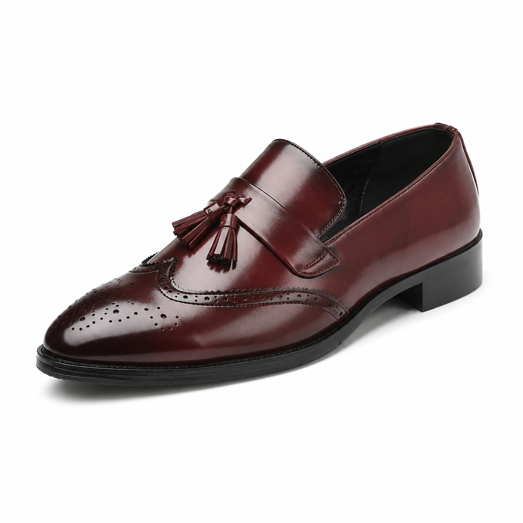 Mens Black Leather Tassel Brogue Loafers – High Quality Smart Wedding Casual Shoes