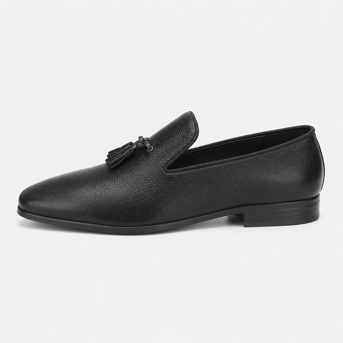 Mens Black Handcrafted Full-Grain Leather Tassel Loafers – Elegant Casual Slip-On Shoes
