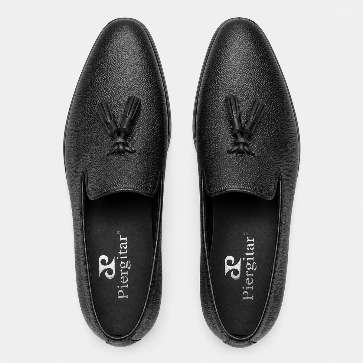Mens Black Handcrafted Full-Grain Leather Tassel Loafers – Elegant Casual Slip-On Shoes