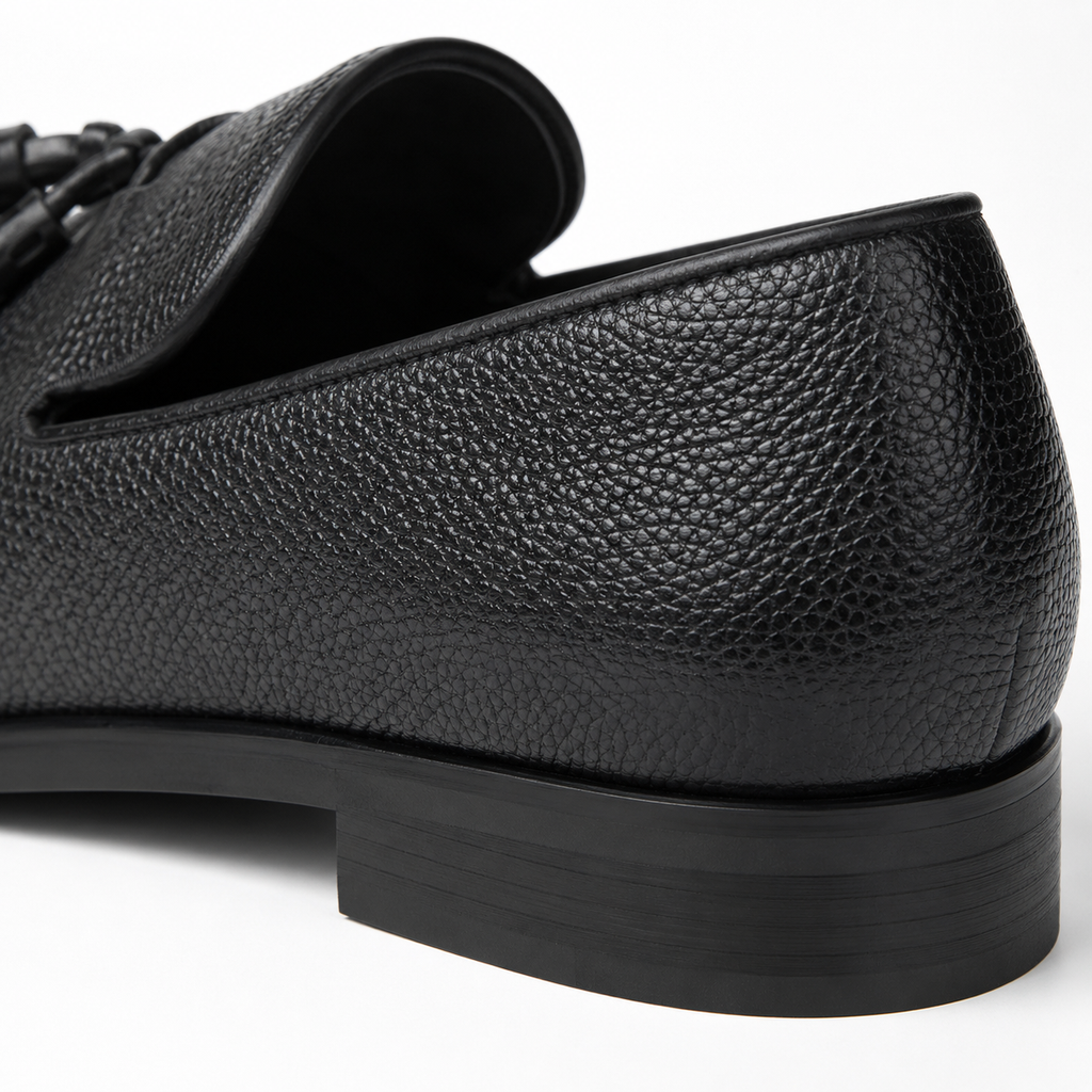 Mens Black Handcrafted Full-Grain Leather Tassel Loafers – Elegant Casual Slip-On Shoes
