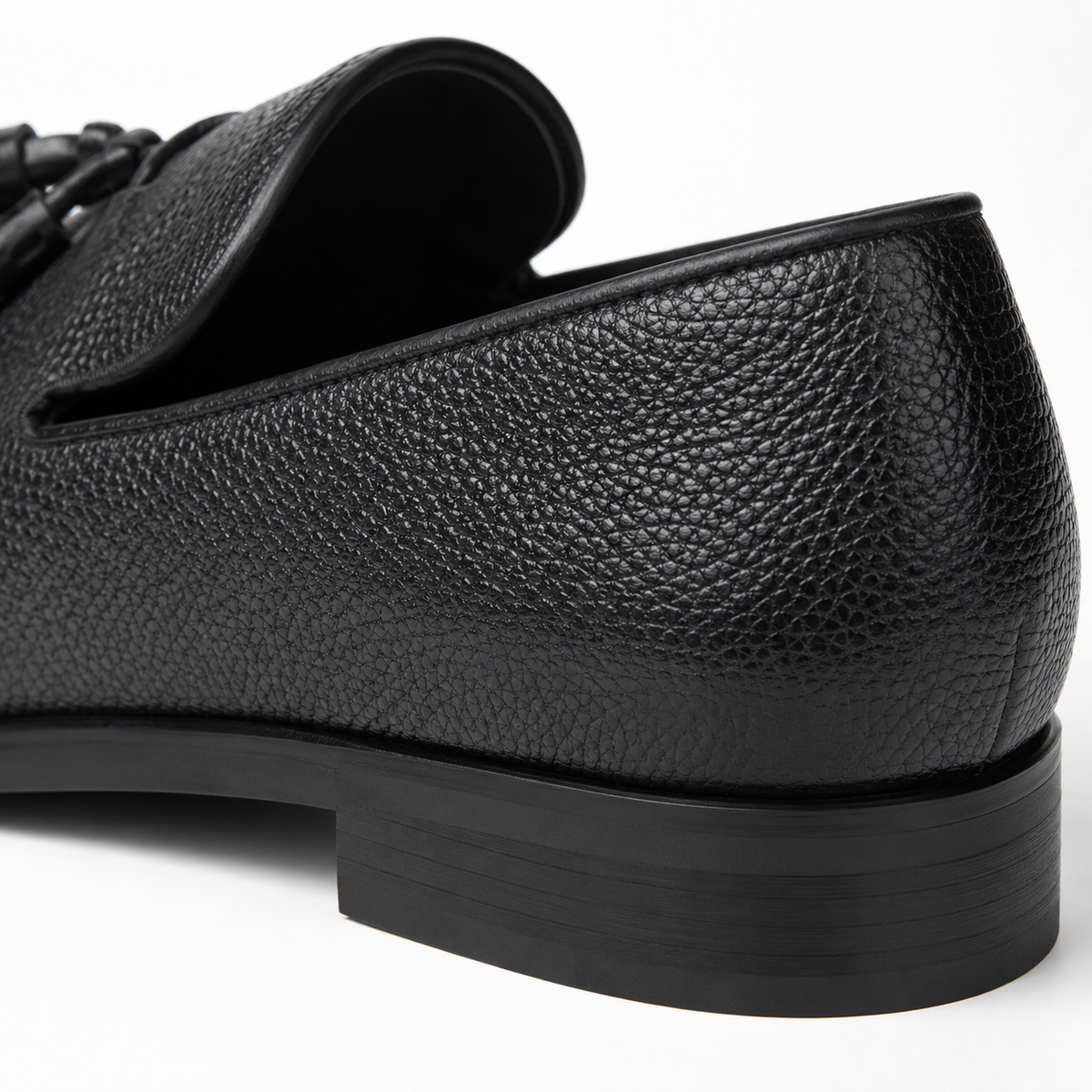 Mens Black Handcrafted Full-Grain Leather Tassel Loafers – Elegant Casual Slip-On Shoes