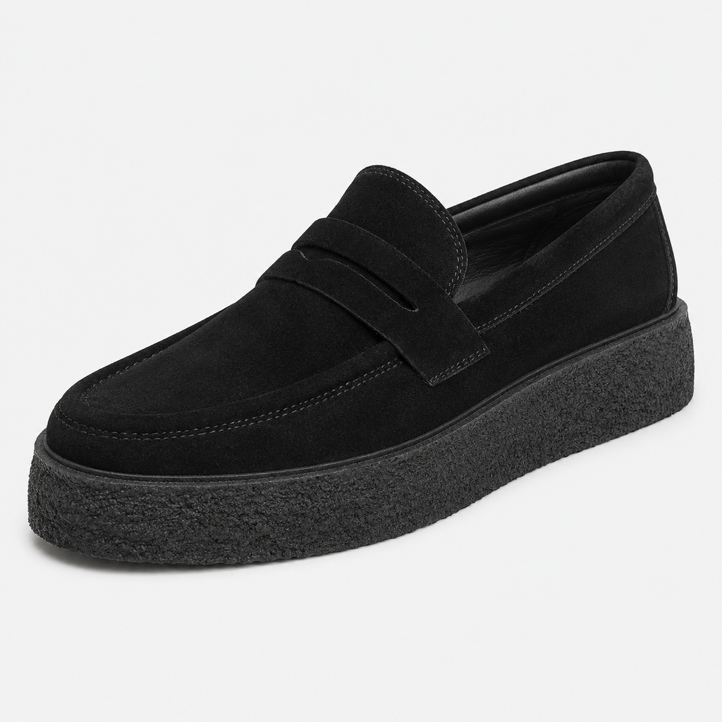 Mens Black Platform Loafers – Lightweight Breathable Casual Slip-On Walking Shoes