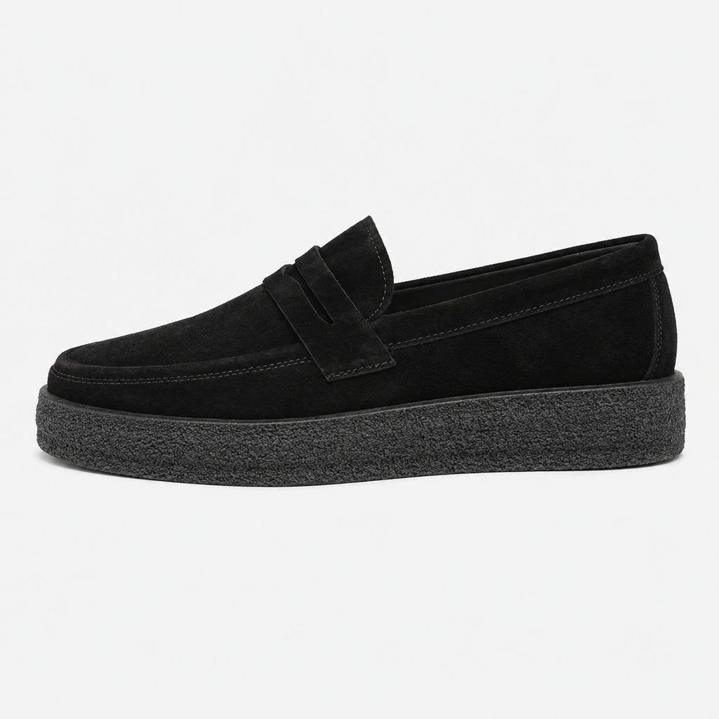 Mens Black Platform Loafers – Lightweight Breathable Casual Slip-On Walking Shoes