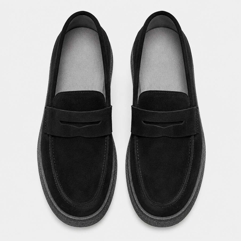 Mens Black Platform Loafers – Lightweight Breathable Casual Slip-On Walking Shoes
