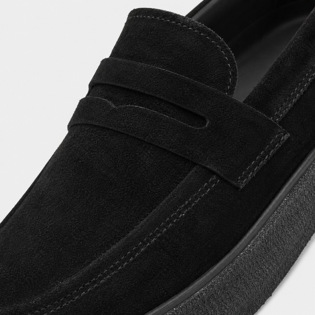 Mens Black Platform Loafers – Lightweight Breathable Casual Slip-On Walking Shoes