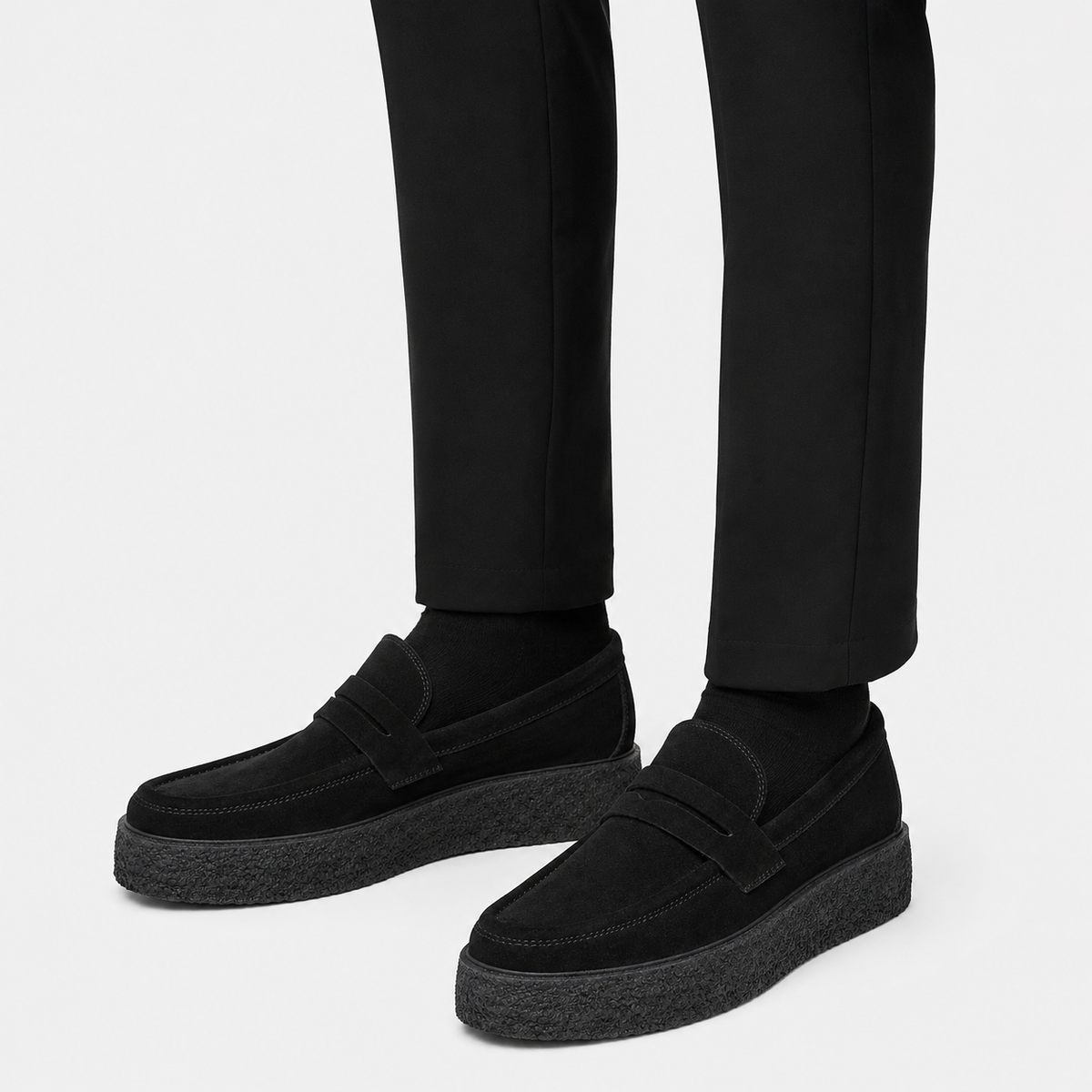 Mens Black Platform Loafers – Lightweight Breathable Casual Slip-On Walking Shoes