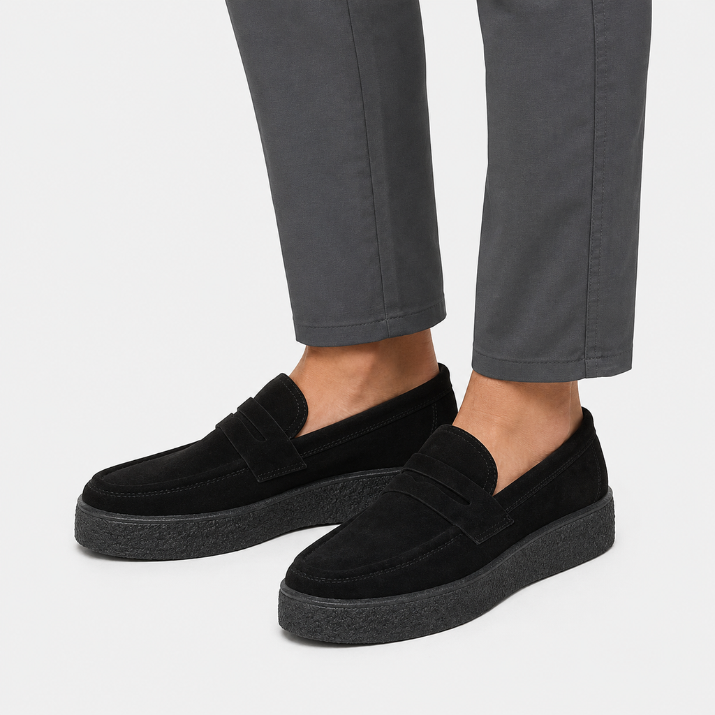 Mens Black Platform Loafers – Lightweight Breathable Casual Slip-On Walking Shoes