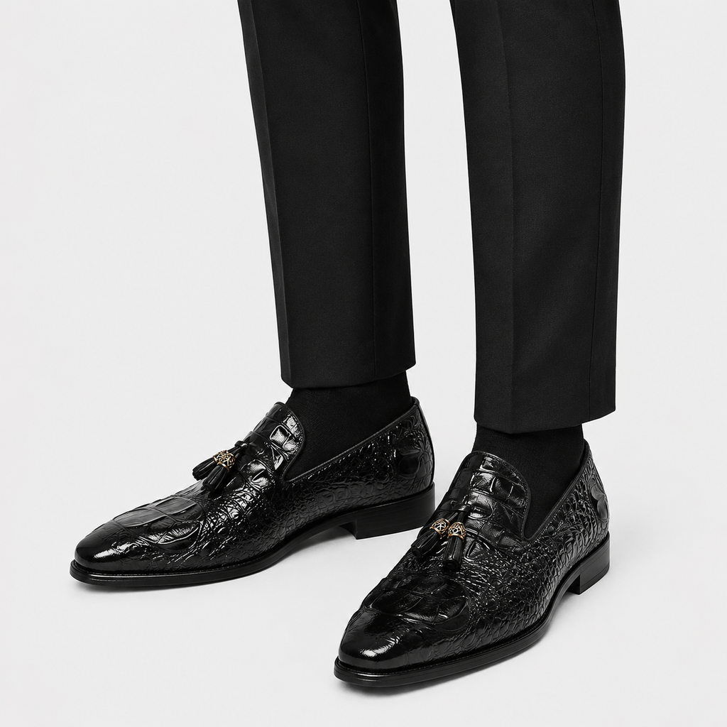 Mens Black Tassel Loafers – Luxury Leather Casual Wedding Office Dress Shoes