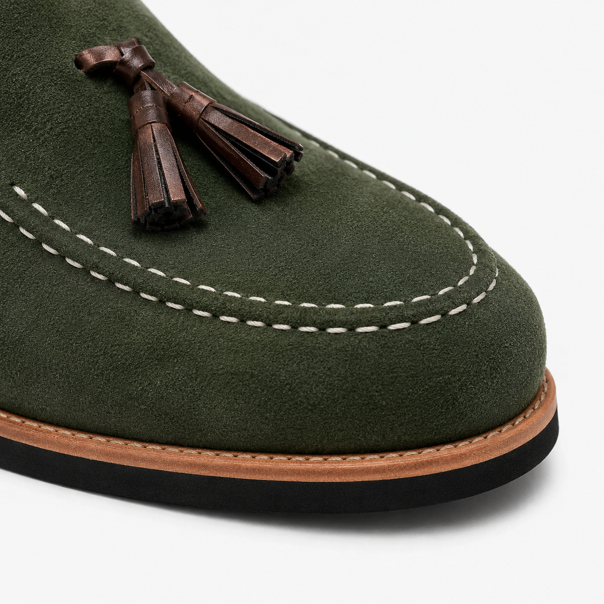 Mens Green Frosted Leather Tassel Loafers – British Style Pointed Toe Banquet Shoes