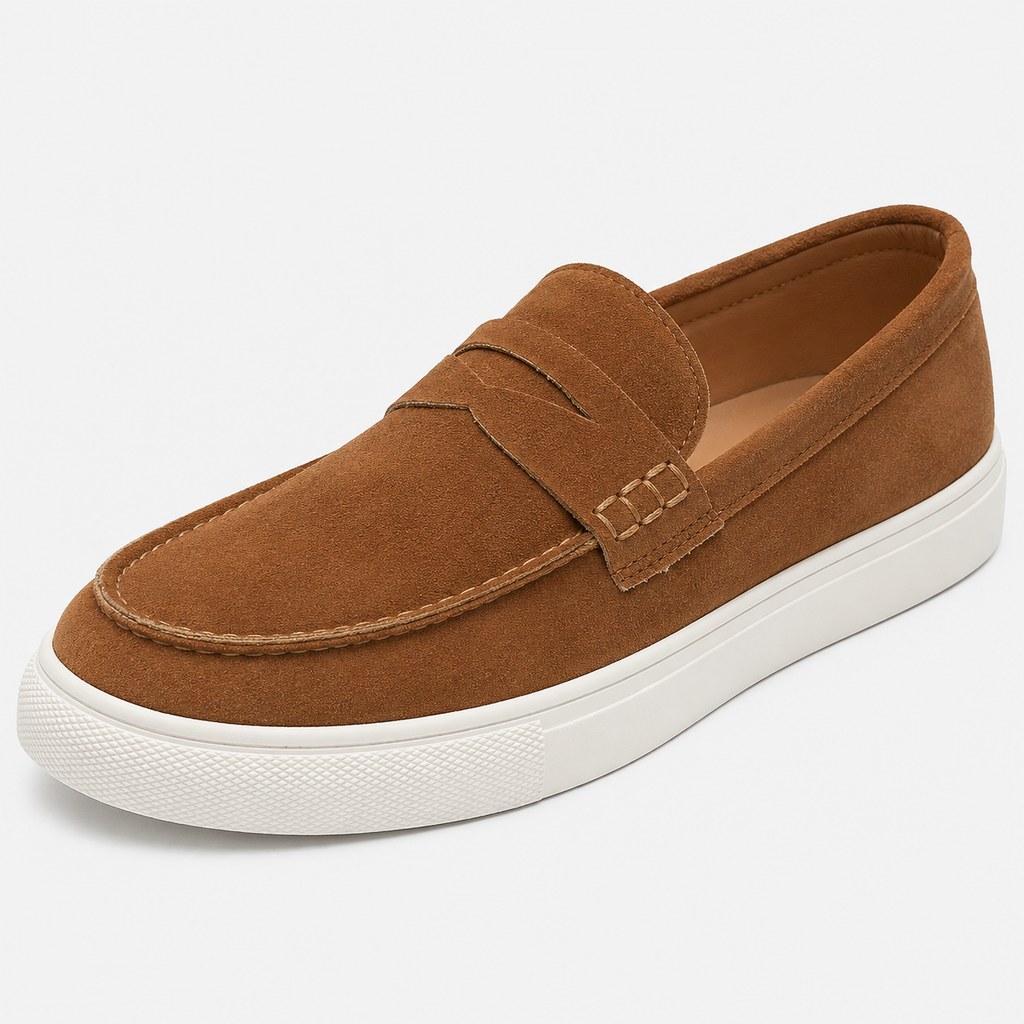 Mens Brown Suede Platform Loafers – Breathable Comfortable Casual Walking Shoes
