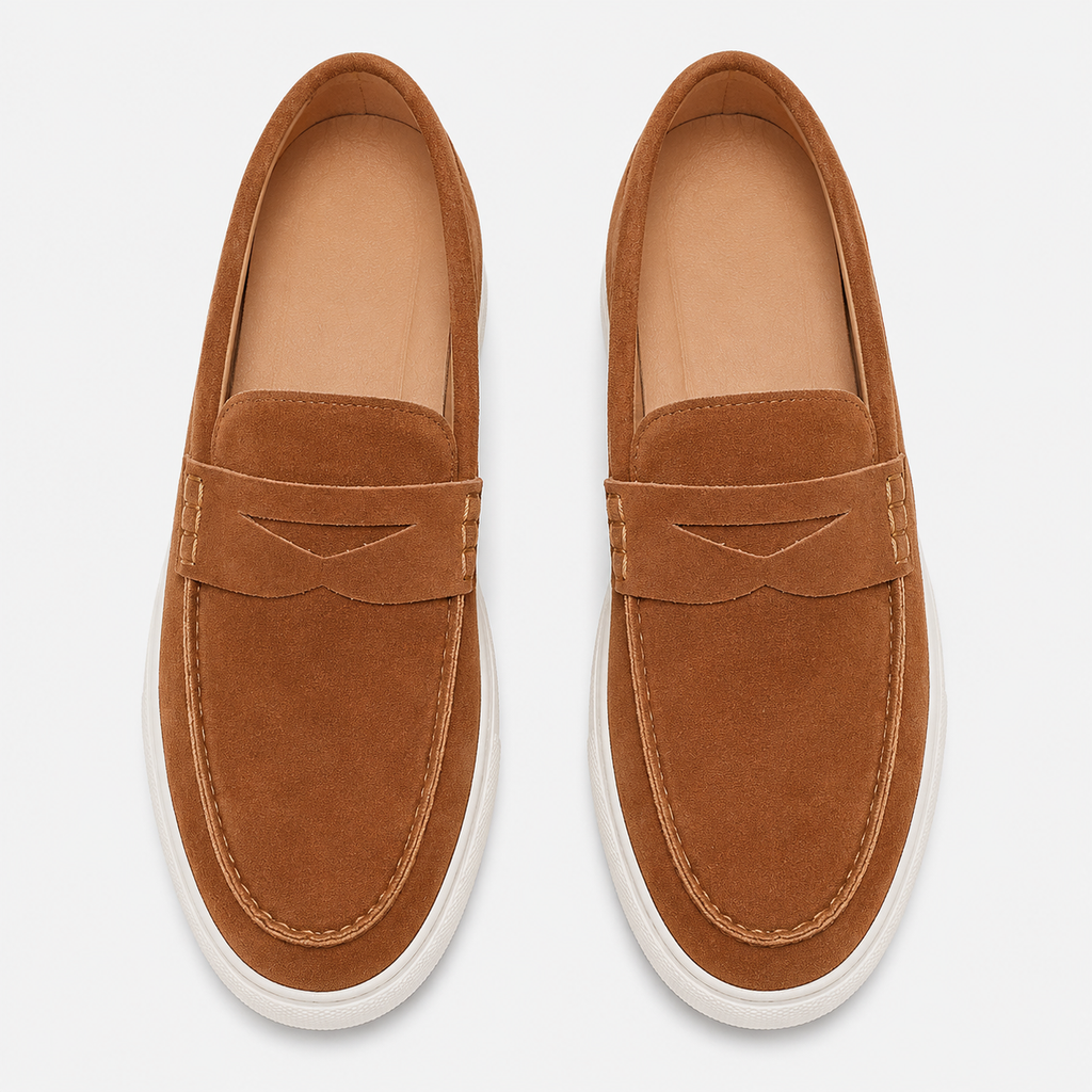 Mens Brown Suede Platform Loafers – Breathable Comfortable Casual Walking Shoes