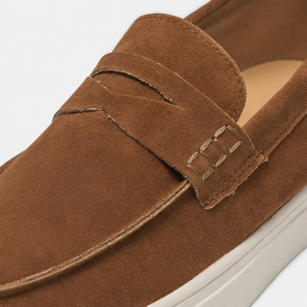 Mens Brown Suede Platform Loafers – Breathable Comfortable Casual Walking Shoes