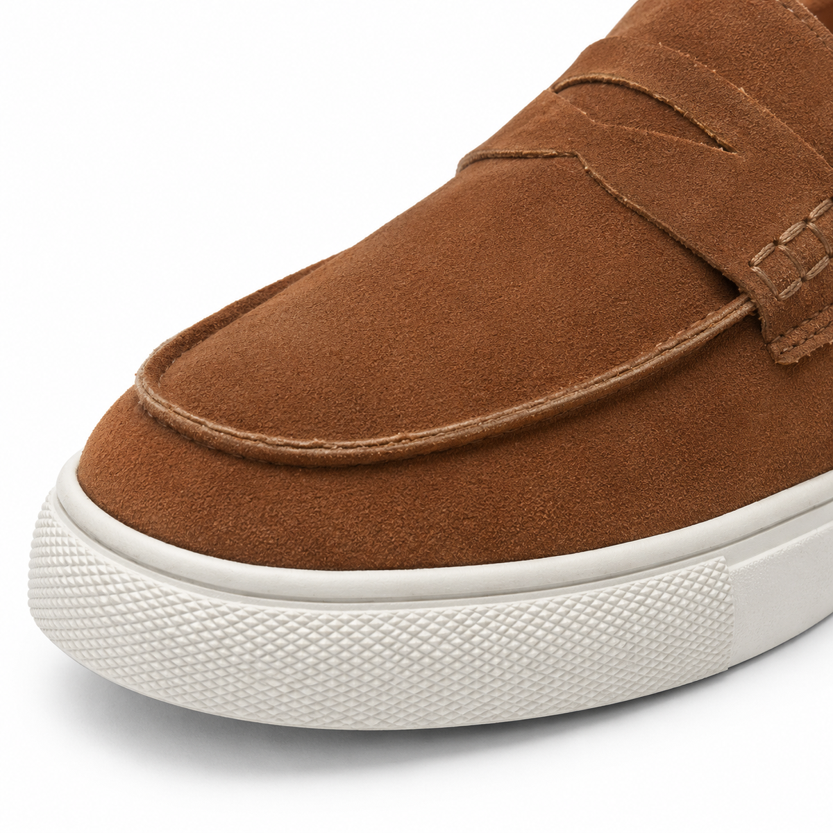 Mens Brown Suede Platform Loafers – Breathable Comfortable Casual Walking Shoes